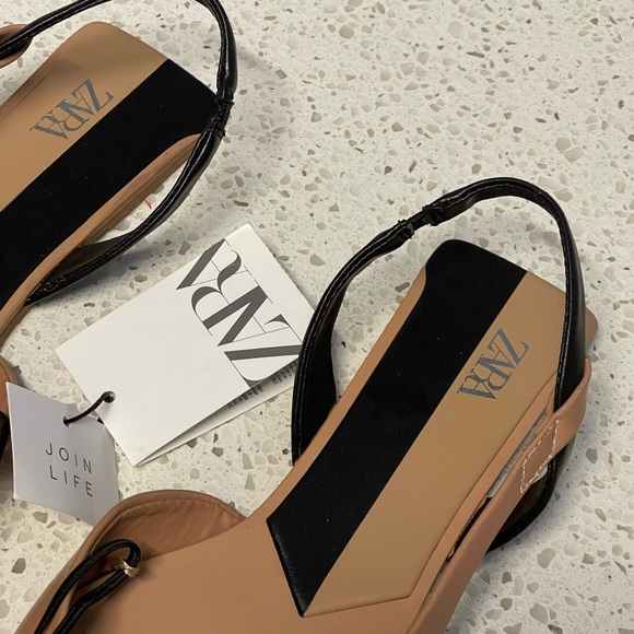 ZARA Flat Slingback sandal shoes 7.5 Tan Black Color block NEW NWT - Picture 3 of 5